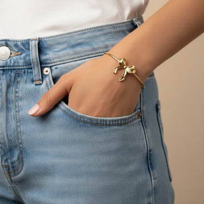 GOLDEN BOW OPEN CUFF BRACELET