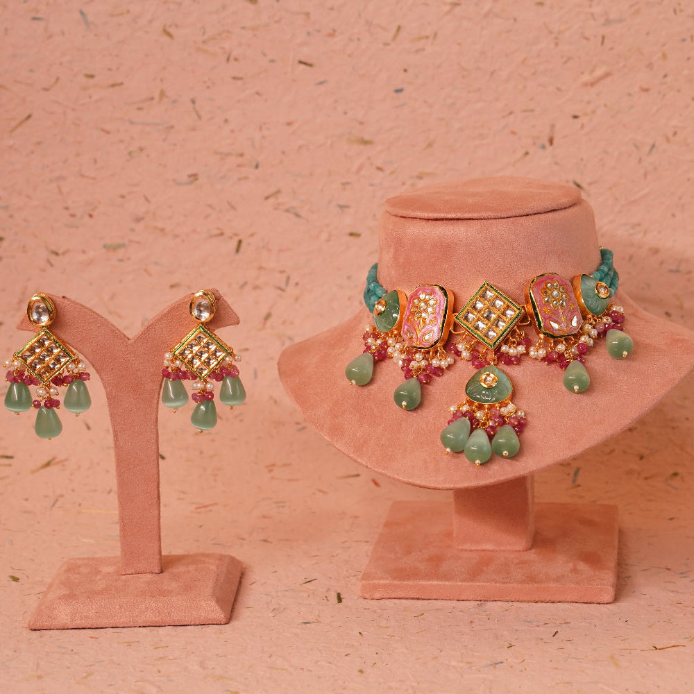 NOORA HANDPAINTED KUNDAN CHOKER SET
