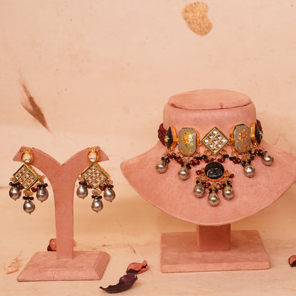 NOORA HANDPAINTED KUNDAN CHOKER SET