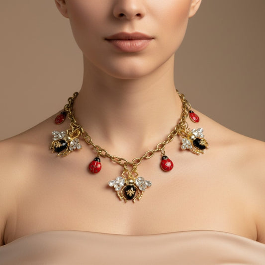 BEE AND LADYBUG CHARM NECKLACE