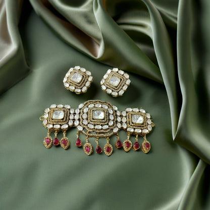 REGAL RUBY KUNDAN NECKLACE SET
