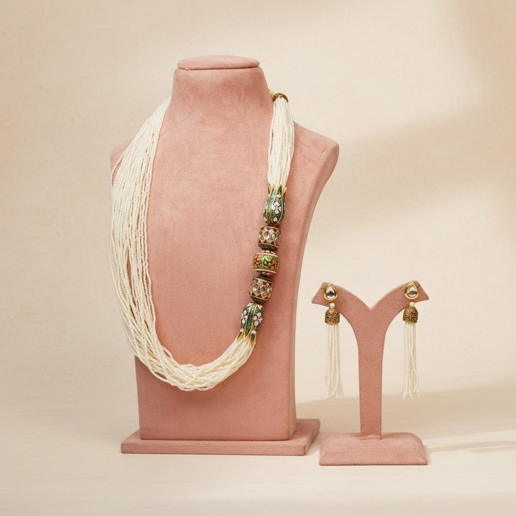 AMER BEADED LONG HANDPAINTED MALA SET
